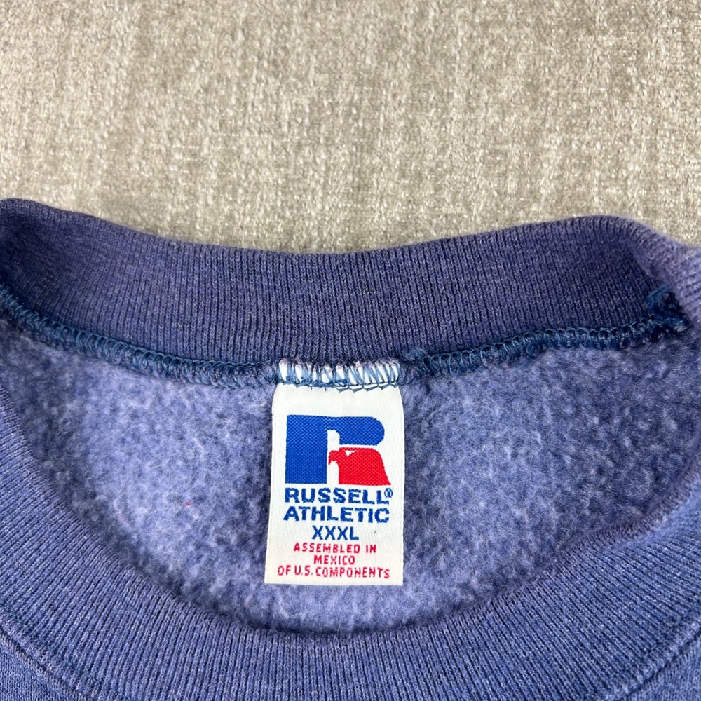 Y2K Russell Athletic Sweatshirt Mens XXXL Blue V-Stitch Pullover Gym Crewneck - Picture 2 of 8